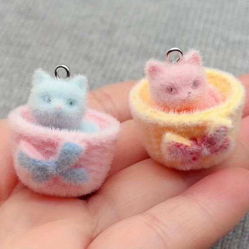 Resin Art Diy Kit - 4pcs 3D plush resin cat pendant,