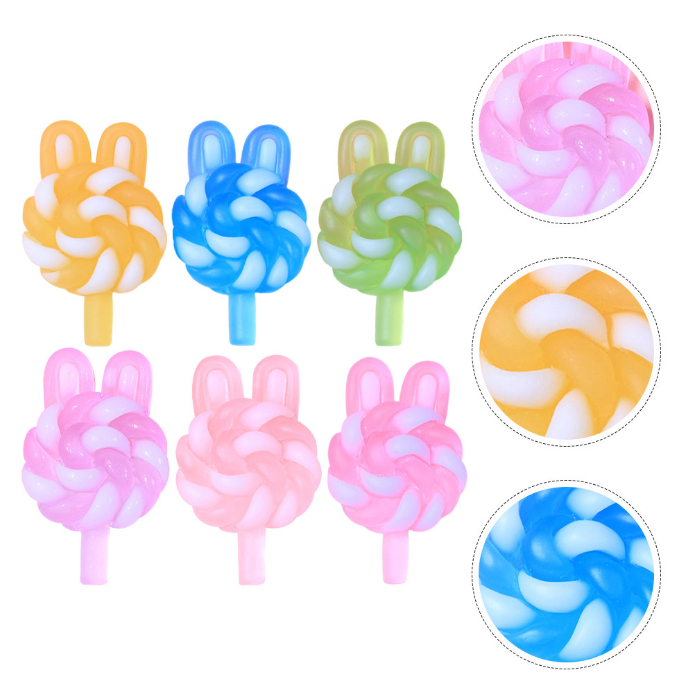 Resin Art Hanging - 24Pcs Cute Cartoon Lollipop Charms Rabbit