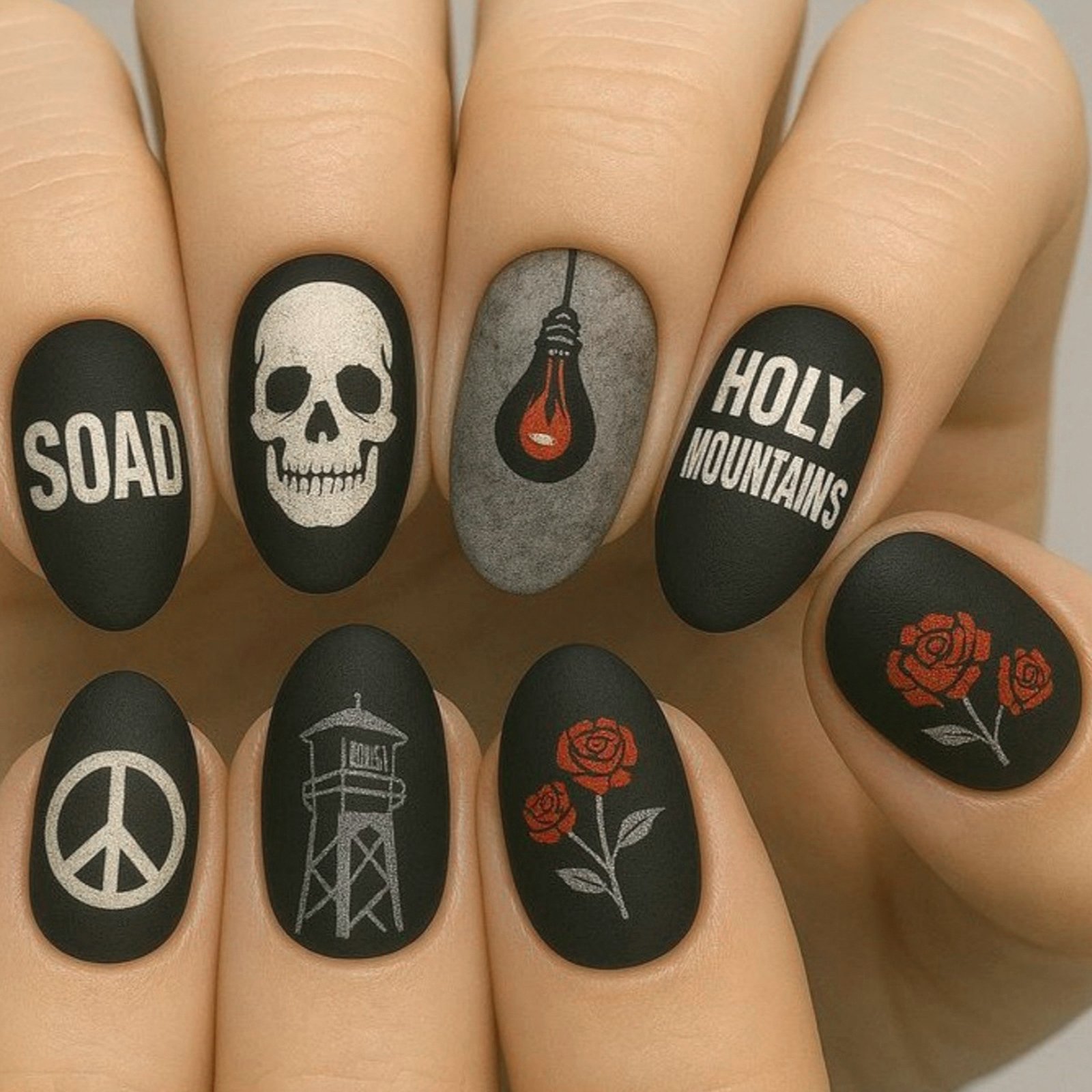 Resin Art Of Rose - 24pcs Press On Nails Resin Matte