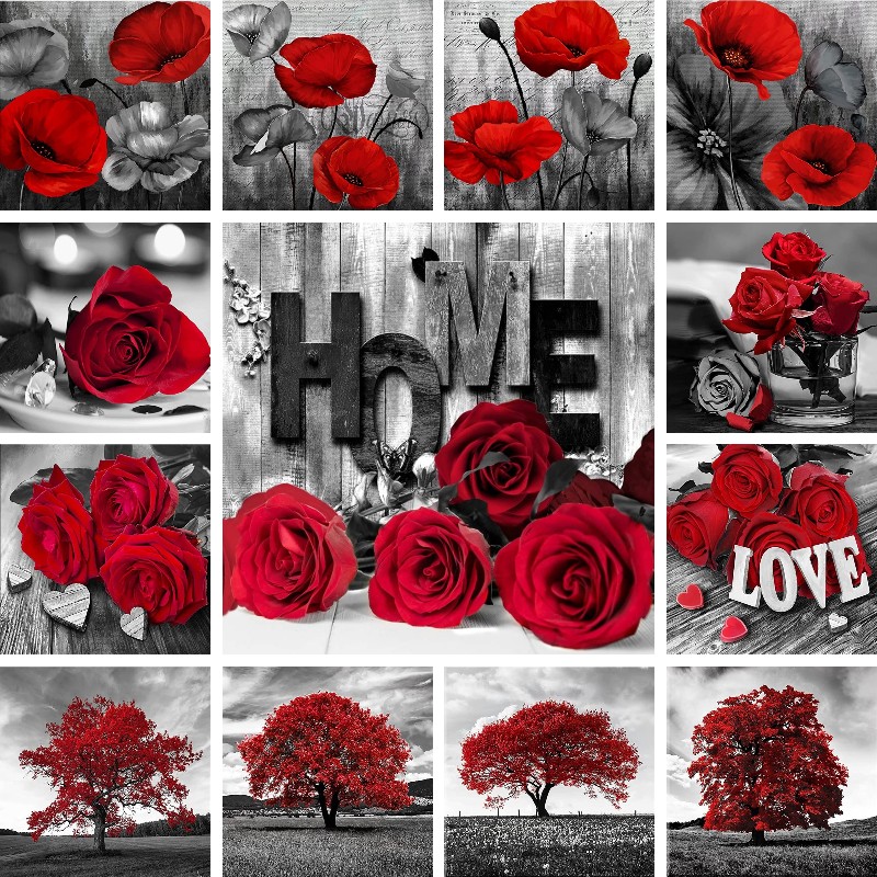 Resin Art Of Rose - Mosaic Diamond Red Black Art Landscape