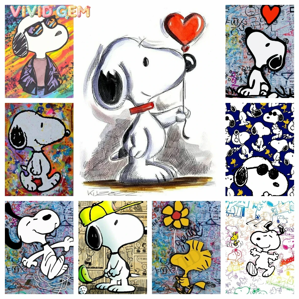 Resin Art Canvas - VIVID GEM Kawaii Graffiti Snoopy Cartoon