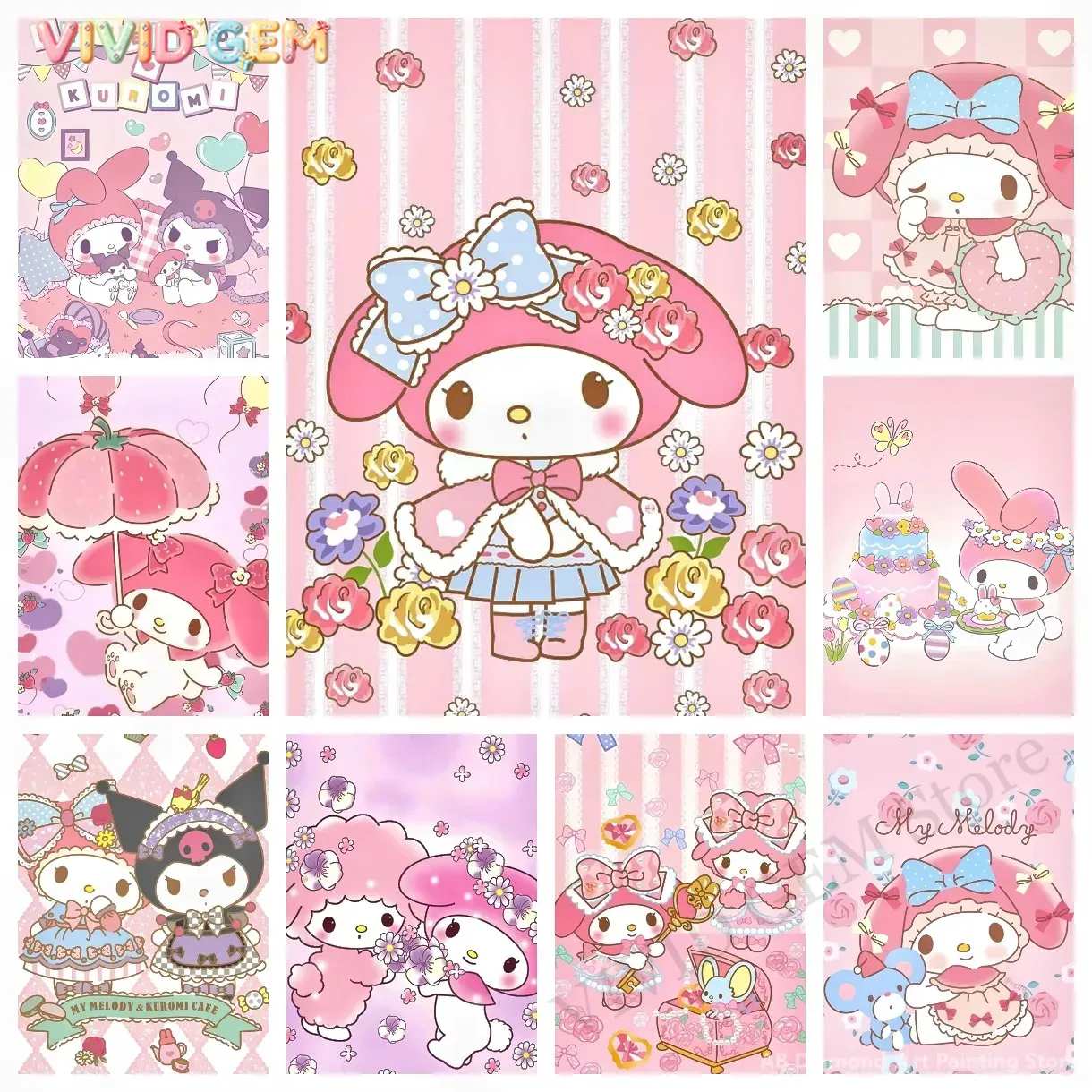 Resin Art Canvas - Diamond Painting My Melody Sanrio Diamond