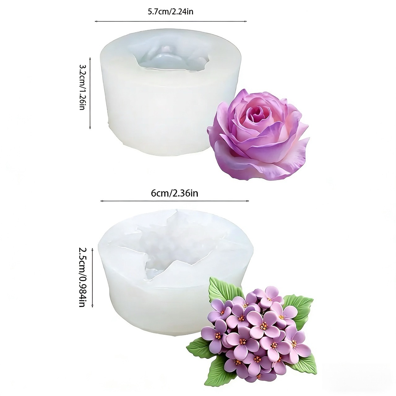 2-Piece 3D Rose and Lilac Sili - đánh giá và giá Resin Art Of Rose